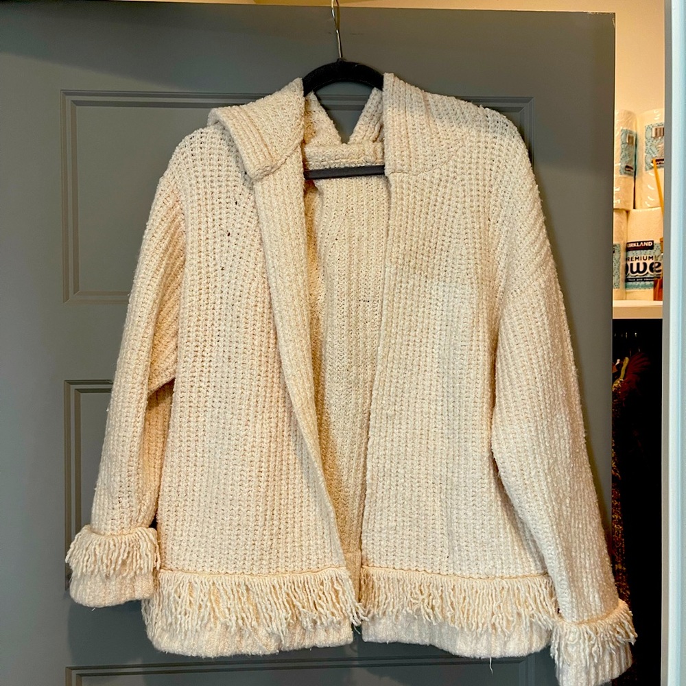 Anthropology White/ Cream Hooded Sweater